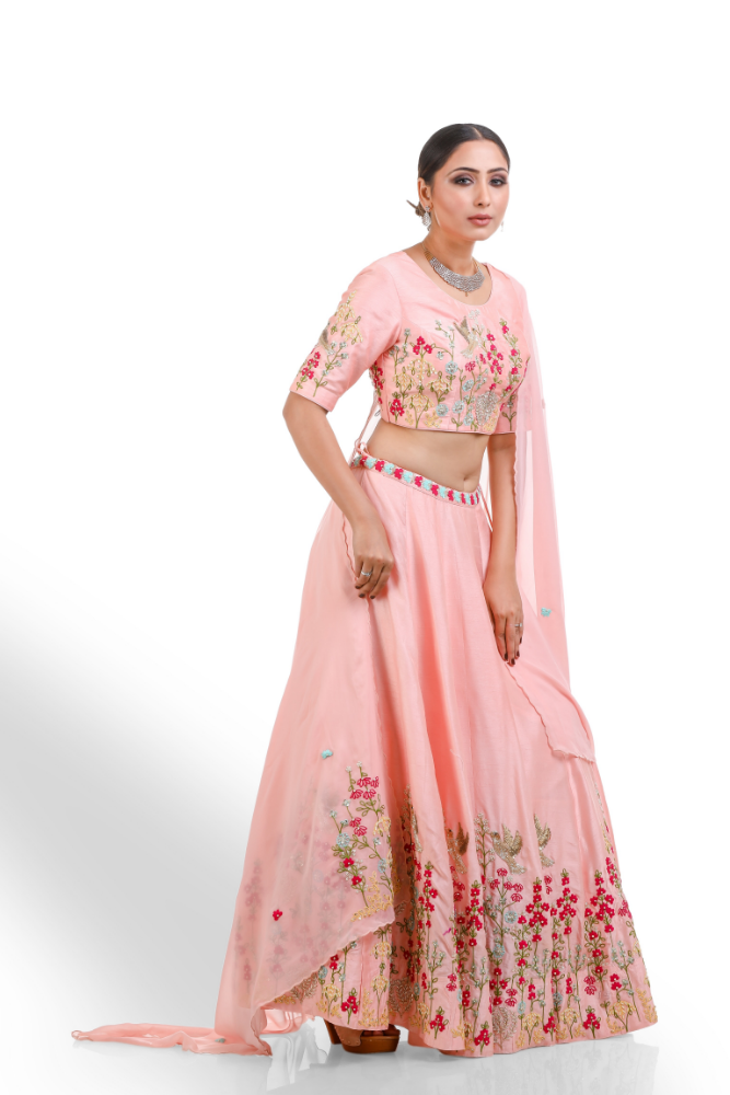 Light Pink Lengha Choli With Duppatta