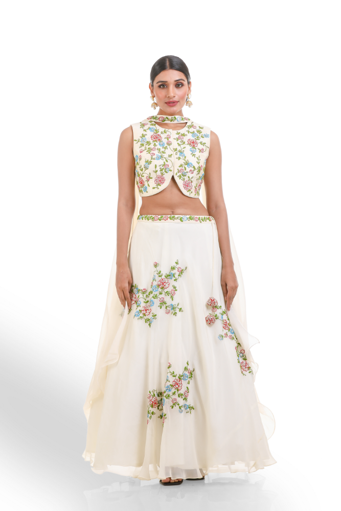 Off White Lehenga Choli With Chocker Duppatta