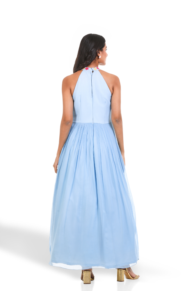 Sky Blue Halter Neck Gown