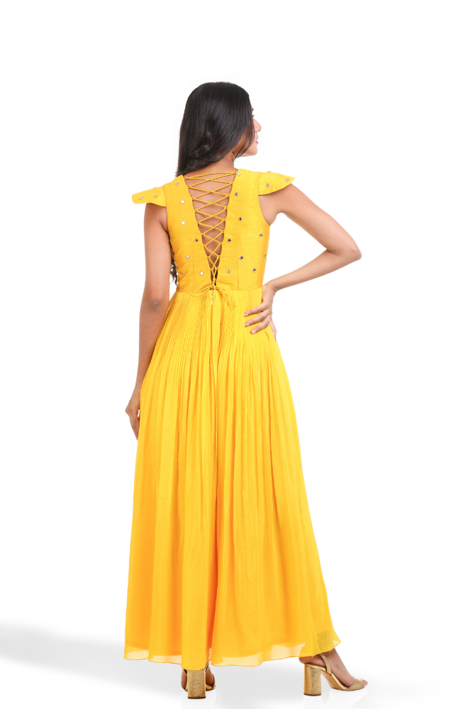 Yellow Hand Pleated Gown