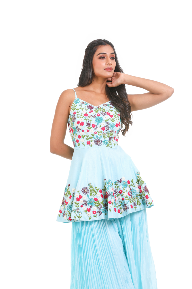 Light Blue Peplum Plazo Set