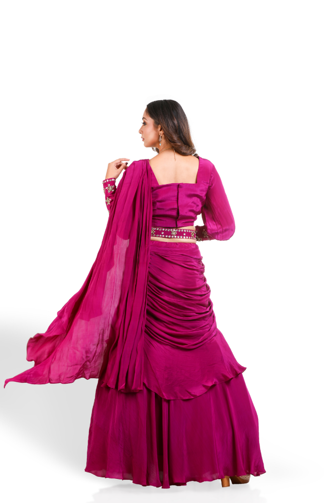 Purple Pre Drapped Saree