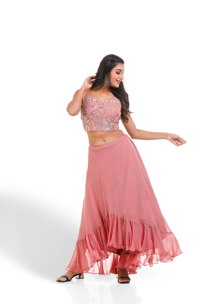 Dust Pink Hi-Lo Legha Choli With Duppatta