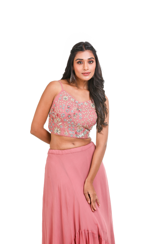 Dust Pink Hi-Lo Legha Choli With Duppatta