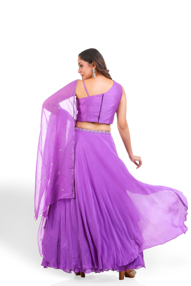 Purple Lehenga Choli With Layered Lehenga & Duppatta