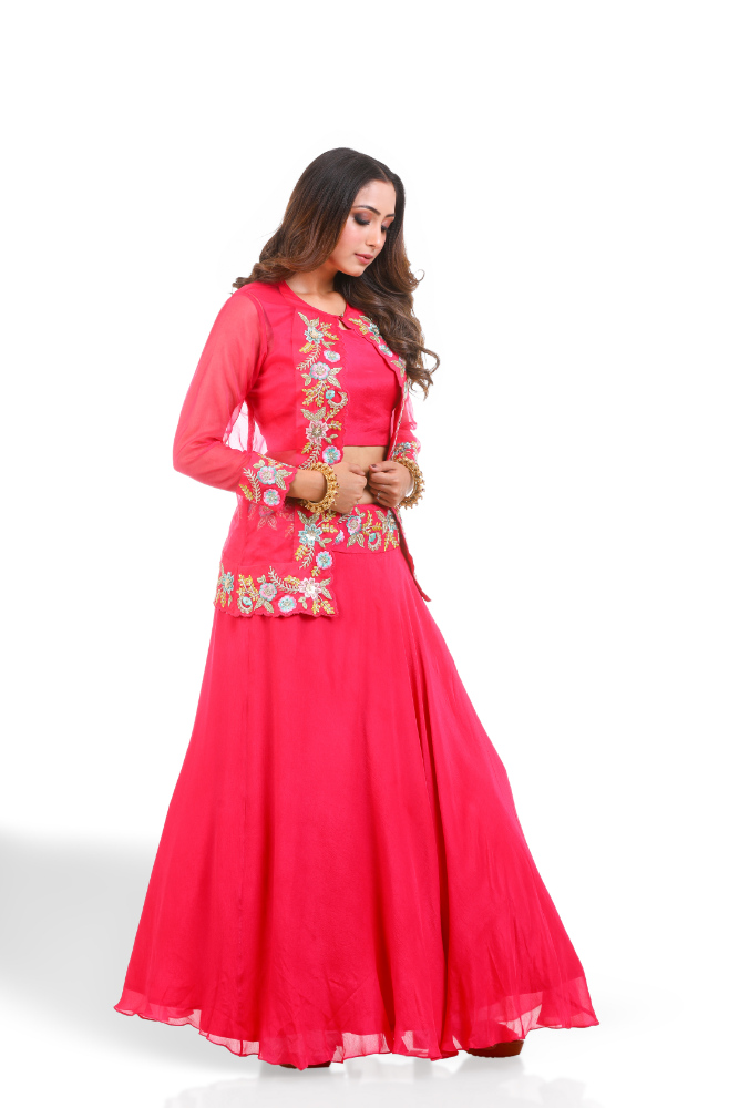 Hot Pink Lehenga Choli With Jacket