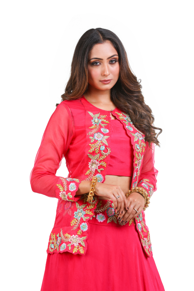 Hot Pink Lehenga Choli With Jacket