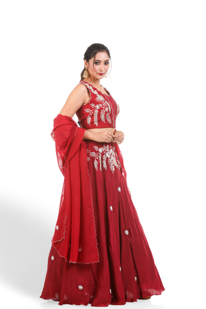 Maroon Lengha Choli With Duppatta