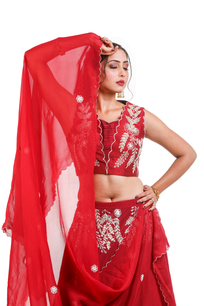 Maroon Lengha Choli With Duppatta