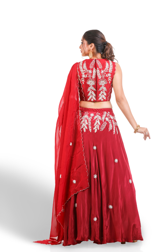 Maroon Lengha Choli With Duppatta