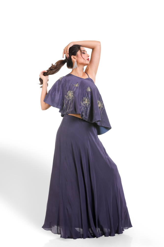 Greish Blue Cape With Lehenga Choli