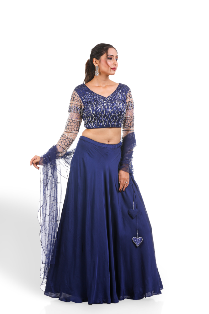 Dark Blue Lengha Choli With Duppatta