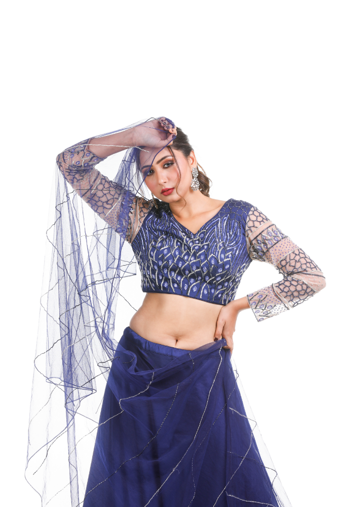 Dark Blue Lengha Choli With Duppatta