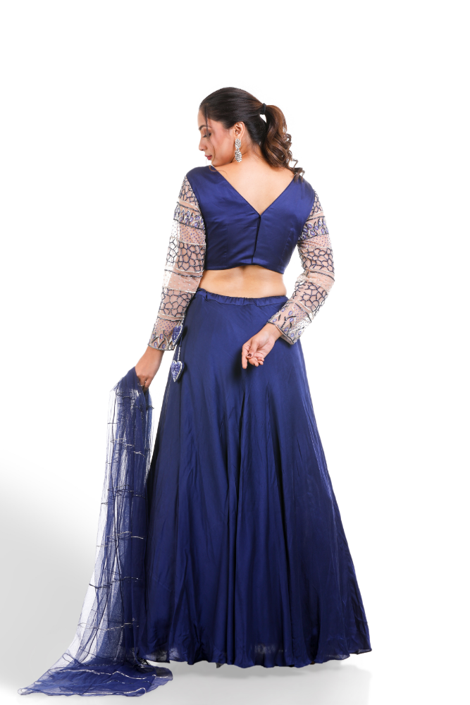 Dark Blue Lengha Choli With Duppatta