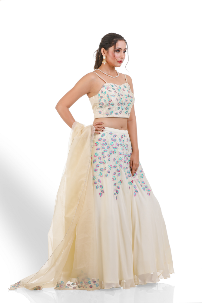 Off White Lehenga Choli With Duppatta.