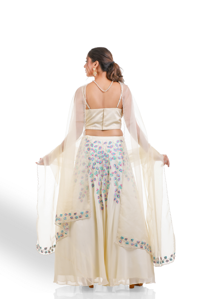 Off White Lehenga Choli With Duppatta.