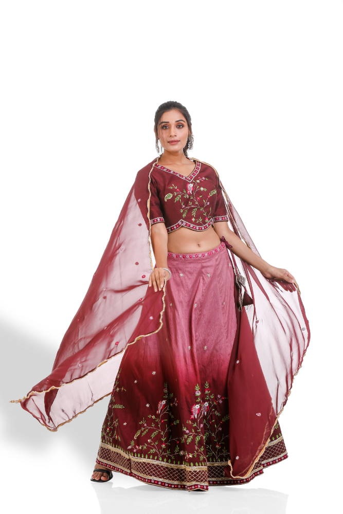 Wine Shaded Lehenga Choli With Duppatta