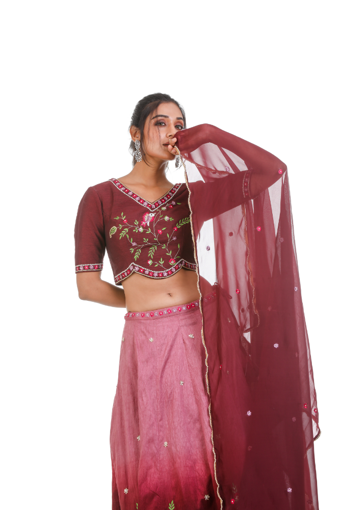 Wine Shaded Lehenga Choli With Duppatta