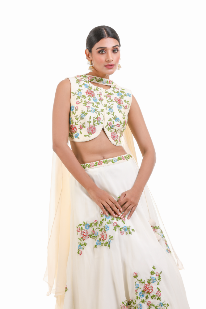 Off White Lehenga Choli With Chocker Duppatta