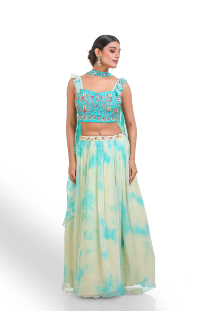 Tye Dye Lehenga Choli With Choker Duppatta