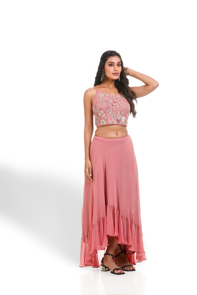 Dust Pink Hi-Lo Legha Choli With Duppatta