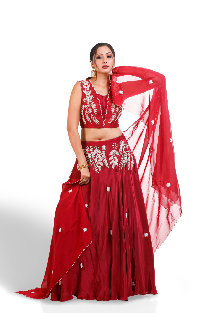 Maroon Lengha Choli With Duppatta