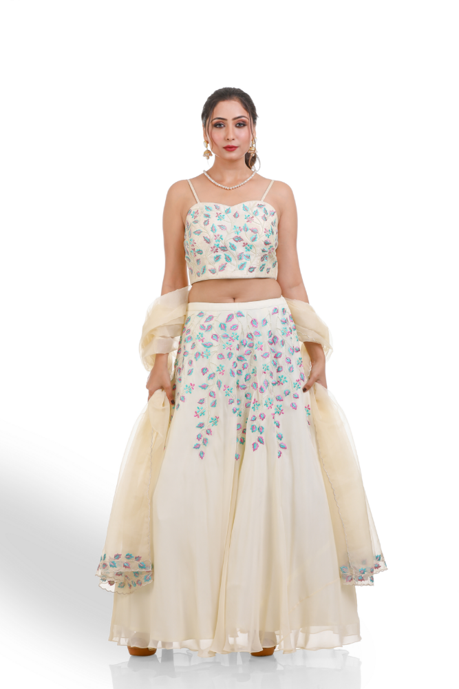 Off White Lehenga Choli With Duppatta.